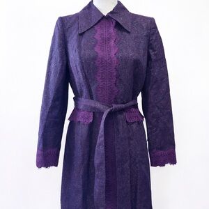 Bisou Bisou Vintage Y2K Purple Lace & Gold Metallic Trench-Style Coat Jacket